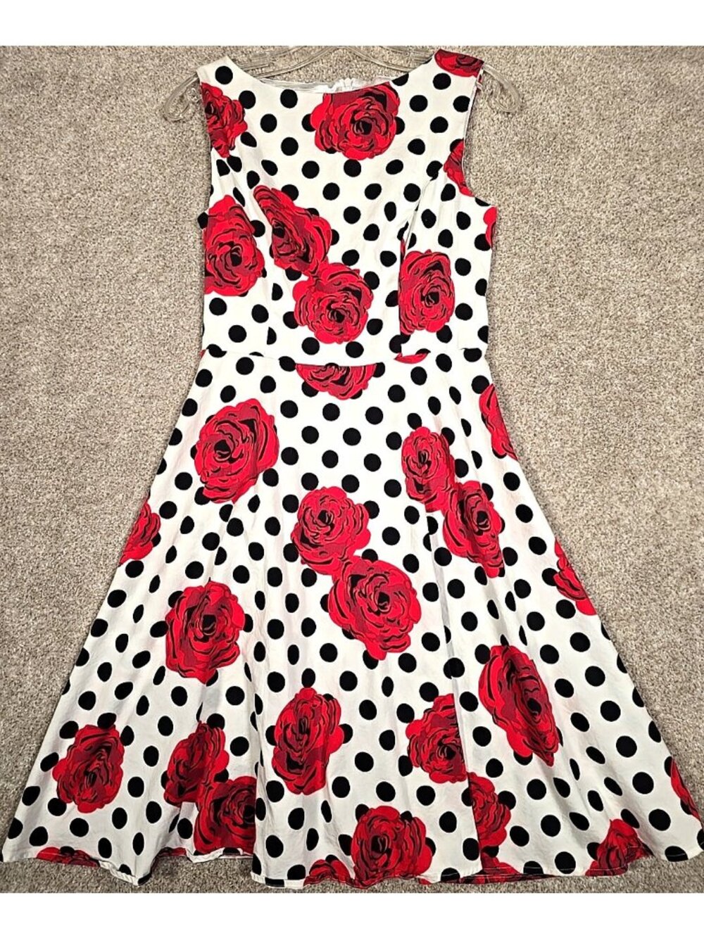 Gardenwed Fit & Flare Sundress Dress Whimsical Floral Polka Dot Stretch Women S